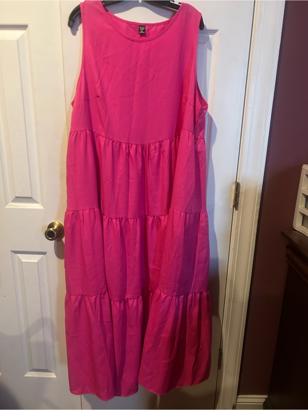 SHEIN Hot Pink Curved Neck Maxi Dress